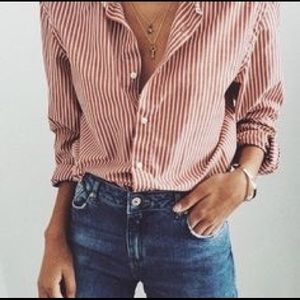 J.Crew Red and White Pinstripe Button Down